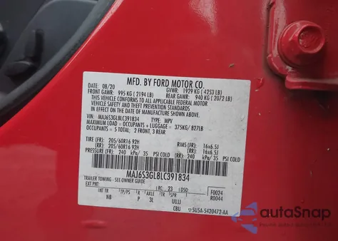 2020 Ford Ecosport Se from USA, damaged, VIN MAJ6S3GL8LC391834